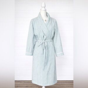 The Vermont Country Store Cozy Bathrobe Small Blue White Cotton Sleep Housecoar